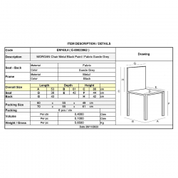 MORGAN Καρέκλα Τραπεζαρίας Σαλονιού, Μέταλλο Βαφή Μαύρο, Ύφασμα Suede Γκρι  53x61x86cm