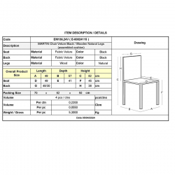 MARTIN Καρέκλα Οξιά Φυσικό, Ύφασμα Velure Μαύρο, Μονταρισμένη Ταπετσαρία  49x57x82cm