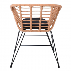 SALSA-D Πολυθρόνα Τραπεζαρίας Κήπου, Μέταλλο Βαφή Μαύρο, Wicker Φυσικό, Μαξιλάρι Μαύρο  59x56x77cm