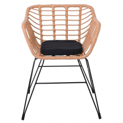 SALSA-D Πολυθρόνα Τραπεζαρίας Κήπου, Μέταλλο Βαφή Μαύρο, Wicker Φυσικό, Μαξιλάρι Μαύρο  59x56x77cm