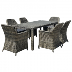 ESPERIA Set Τραπεζαρία Κήπου ALU,Wicker Grey Brown-Ανθρακί: Τραπέζι 180x90 + 6 Πολυθρόνες  Τραπ:180x90x78 Πολ:64x68x90cm