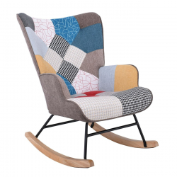 ALMA Rocking Πολυθρόνα Μπερζέρα Καθιστικού, Ύφασμα Patchwork, Βάση Μαύρο-Φυσικό  67x86x92cm
