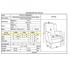 ALMA Rocking Πολυθρόνα Μπερζέρα Καθιστικού, Ύφασμα Patchwork, Βάση Μαύρο-Φυσικό  67x86x92cm