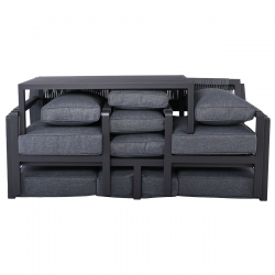 RIVIERA Set Σαλόνι Κήπου ALU: 3Θέσιος+2 Πολυθρόνες+Τραπέζι, Σκελετός & Μαξιλάρια Ανθρακί  120x62x36/184x80x82/68x80x82cm