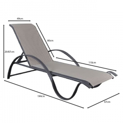 NEXT Ξαπλώστρα, Στοιβαζόμενη Αλουμίνιο Βαφή Ανθρακί Textilene Γκρι  67x194x29/47cm