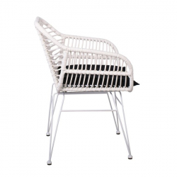 SALSA-W Πολυθρόνα Τραπεζαρίας Κήπου, Μέταλλο Βαφή Άσπρο, Wicker Άσπρο, Μαξιλάρι Μαύρο  55x56x82cm