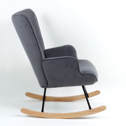 ALMA Rocking Πολυθρόνα Μπερζέρα Καθιστικού, Ύφασμα Velure Γκρι, Βάση Μαύρο-Φυσικό  67x86x92cm
