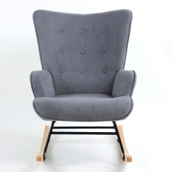 ALMA Rocking Πολυθρόνα Μπερζέρα Καθιστικού, Ύφασμα Velure Γκρι, Βάση Μαύρο-Φυσικό  67x86x92cm