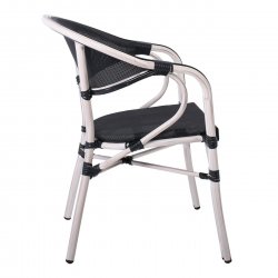 VEGERA Πολυθρόνα Dining Αλουμίνιο Βαφή Antique White Textilene Μαύρο, Στοιβαζόμενη  57x58x83cm