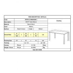 VENTI Τραπέζι Οξιά Καρυδί  120x80x75cm