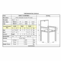 LARA-II Πολυθρόνα Dining Στοιβαζόμενη, ALU Silver, PP Εκρού  60x59x81cm