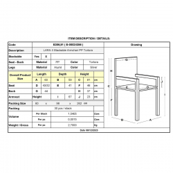 LARA-II Πολυθρόνα Dining Στοιβαζόμενη, ALU Silver, PP Tortora  60x59x81cm