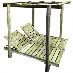 LUGANO DOUBLE Set Ξαπλώστρες Εμποτισμού Φυσικό Pine, με Σκελετό για Σκέπαστρο.  136/154x200x188cm