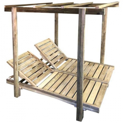 LUGANO DOUBLE Set Ξαπλώστρες Εμποτισμού Φυσικό Pine, με Σκελετό για Σκέπαστρο.  136/154x200x188cm