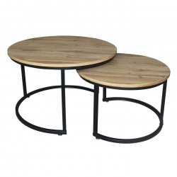 BOZZI Set-2 Τραπεζάκια Σαλονιού-Καθιστικού, Μέταλλο Βαφή Μαύρο, Απόχρωση Φυσικό  Φ.59 H.39cm + Φ.74 H.47cm