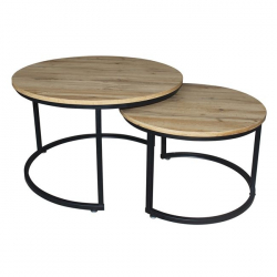 BOZZI Set-2 Τραπεζάκια Σαλονιού-Καθιστικού, Μέταλλο Βαφή Μαύρο, Απόχρωση Φυσικό  Φ.59 H.39cm + Φ.74 H.47cm