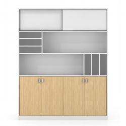 THESIS Βιβλιοθήκη Γραφείου, 2 Ράφια, 2 Ντουλάπια Δίφυλλα & 1 επάλληλο, Απόχρ.Beech -Άσπρο  160x40x200cm