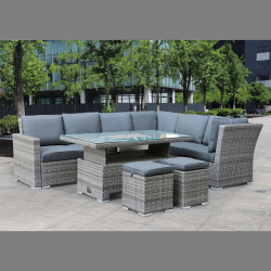 BOOZER Set Σαλόνι-Τραπεζαρ.ALU Τραπέζι ανυψούμενο+2τ 3θ Γωνία +2τ Σκαμπό, Γκρι - Ανθρακί  Τραπ:140x80x46/69cm & 8 Θέσεις