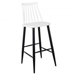 LAVIDA Σκαμπό BAR με Πλάτη, Μέταλλο Βαφή Μαύρο, PP Άσπρο  43x49x76/107cm