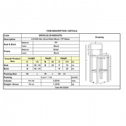 LAVIDA Σκαμπό BAR με Πλάτη, Μέταλλο Βαφή Μαύρο, PP Μαύρο  43x49x76/107cm