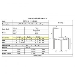 LYDIA Καρέκλα Τραπεζαρίας - Κουζίνας, Μέταλλo Bαφή Μαύρο, Ύφασμα Suede Μπεζ  44x55x86cm