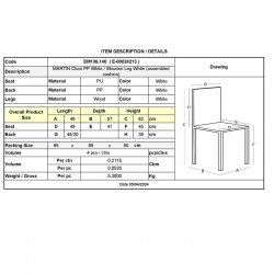 MARTIN Καρέκλα Ξύλο Άσπρο, PP Άσπρο Μονταρισμένη Ταπετσαρία  49x57x82cm