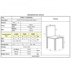 DESTINY Καρέκλα Τραπεζαρίας Οξιά Απόχρωση Decape Άσπρο, Κάθισμα Ψάθα, Στοιβαζόμενη  48x52x89cm