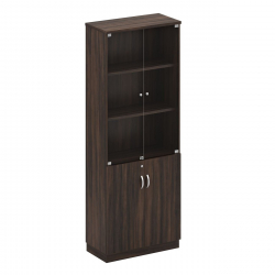 ΒΙΒΛΙΟΘΗΚΗ Γραφείου με Πόρτες Γυάλινες, Ντουλάπι Δίφυλλο Απόχρωση Σκούρο Καρυδί  80x40x211cm