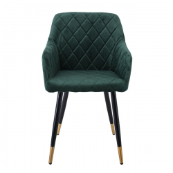 RENA Πολυθρόνα Μέταλλο Βαφή Μαύρο, Ύφασμα Velure, Απόχρωση Forest Green  53x59x85cm