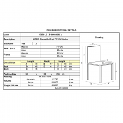 MODA Καρέκλα-Pro Στοιβαζόμενη PP - UV Protection, Απόχρωση Mocha  48x57x80cm