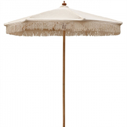 ΟΜΠΡΕΛΑ Ξύλινη Φ250cm, Πλεκτό Μακραμέ Μπεζ  Φ250cm (Pole Φ40mm)
