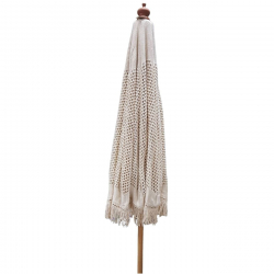 ΟΜΠΡΕΛΑ Ξύλινη Φ250cm, Πλεκτό Μακραμέ Μπεζ  Φ250cm (Pole Φ40mm)