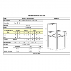 MODA Πολυθρόνα-Pro Στοιβαζόμενη, PP-UV Protection Απόχρωση Ανθρακί  57x58x80cm