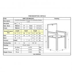 VALERIA Πολυθρόνα Τραπεζαρίας Κήπου Στοιβαζόμενη, PP Απόχρωση Ανθρακί (Rattan Look)  57x64x89cm
