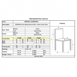 MORGAN Καρέκλα Τραπεζαρίας Σαλονιού, Μέταλλο Βαφή Φυσικό, Ύφασμα Suede Γκρι  53x61x86cm