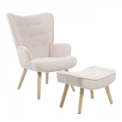 ALMA Πολυθρόνα - Μπερζέρα με Σκαμπό - Υποπόδιο Φυσικό, Teddy Ύφασμα Άσπρο, K/D  69x76x97cm / 52x38x35cm