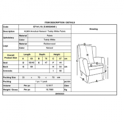 ALMA Πολυθρόνα - Μπερζέρα Σαλονιού - Καθιστικού Φυσικό, Teddy Ύφασμα Άσπρο, K/D  69x76x97cm