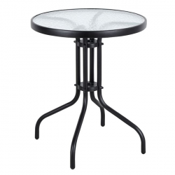 BALENO Τραπέζι Κήπου - Βεράντας, Μέταλλο Βαφή Ανθρακί, Γυαλί Tempered  Φ70x70cm