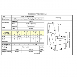 ALMA Πολυθρόνα - Μπερζέρα Σαλονιού - Καθιστικού Φυσικό, Teddy Ύφασμα Ανοιχτό Γκρι, K/D  69x76x97cm