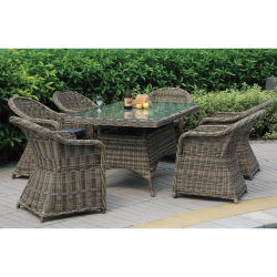 MONTANA Set Τραπεζαρία Κήπου:6 Πολυθρόνες+Τραπέζι, Αλουμίνιο- Wicker Grey Brown με Μαξιλάρια  Table:180x90x75 Chair:60x72x85