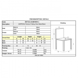 ΖΑΠΠΕΙΟΥ Pantone Καρέκλα Κήπου-Βεράντας, Πτυσσόμενη, Μέταλλο Βαφή Μαύρο  40x51x77cm