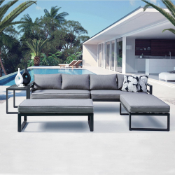 ORBEA Set Καθιστικό Κήπου ALU Ανθρακί, Καναπές 4Θ+2 Πάγκοι+ Τραπέζι, Μαξιλάρι Γκρι Σκούρο  250x68x60/120x65x30/68x42x52cm