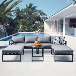 ORBEA Set Καθιστικό Κήπου ALU Ανθρακί, Καναπές 4Θ+2 Πάγκοι+ Τραπέζι, Μαξιλάρι Γκρι Σκούρο  250x68x60/120x65x30/68x42x52cm