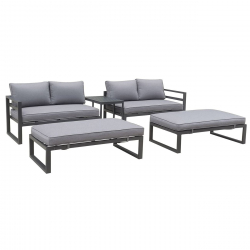 ORBEA Set Καθιστικό Κήπου ALU Ανθρακί, Καναπές 4Θ+2 Πάγκοι+ Τραπέζι, Μαξιλάρι Γκρι Σκούρο  250x68x60/120x65x30/68x42x52cm