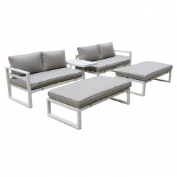 ORBEA Set Καθιστικό Κήπου ALU Άσπρο, Καναπές 4Θ+2 Πάγκοι+ Τραπέζι, Μαξιλάρι Μπεζ  250x68x60/120x65x30/68x42x52cm