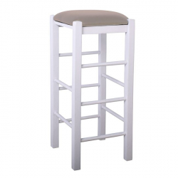 ΤΑΒΕΡΝΑΣ Σκαμπό BAR, Οξιά Βαφή Εμποτισμός Λάκα Άσπρο, Κάθισμα Pu Cappuccino  35x35x81cm