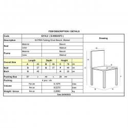 EXTRA Βοηθητική Καρέκλα Πτυσσόμενη, Ξύλο Οξιά Απόχρωση Καρυδί 43x49x79cm