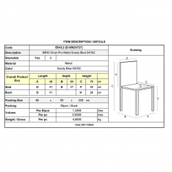 BRIO Καρέκλα-Pro Στοιβαζόμενη Μέταλλο Βαφή Sandy Blue 5415C  48x59x79cm