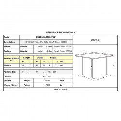 BRIO Slat Τραπέζι-Pro Κήπου - Βεράντας, Μέταλλο Βαφή Sandy Green 5635C  70x70x73cm