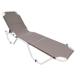 CRETA Ξαπλώστρα Αλουμινίου Άσπρο, Textilene Cappuccino, Στοιβαζόμενη  60x197x30cm Προφίλ 25x25x1,5mm